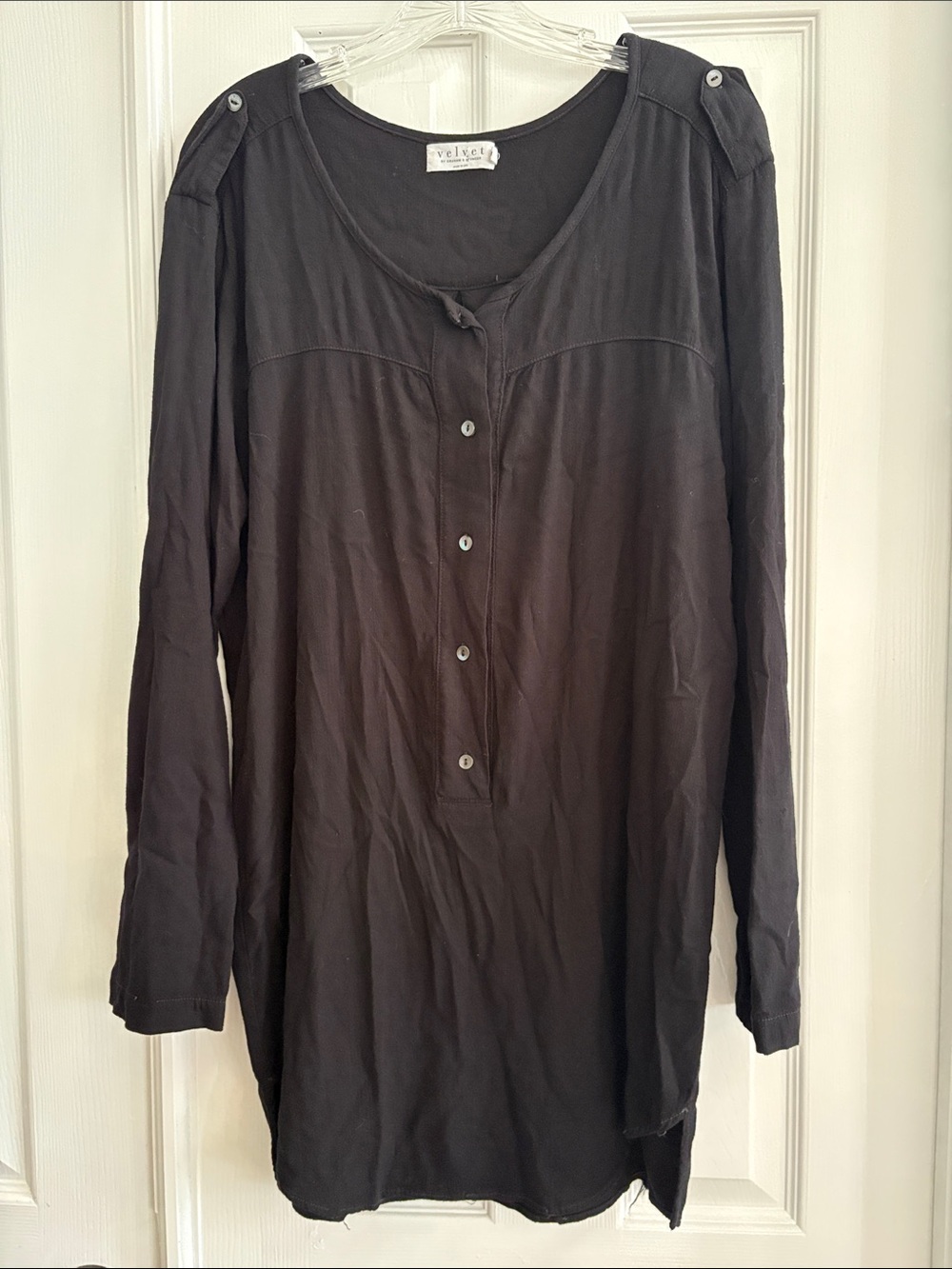 Velvet by Graham and Spencer Black Henley style long sleeve t-shirt dress Size M
